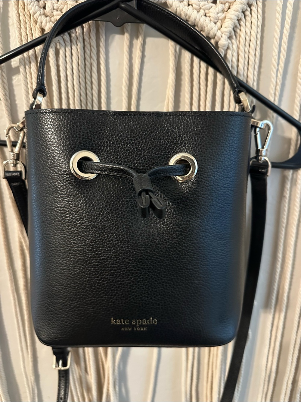 kate spade Black Pebbled Leather Drawstring Crossbody Bag